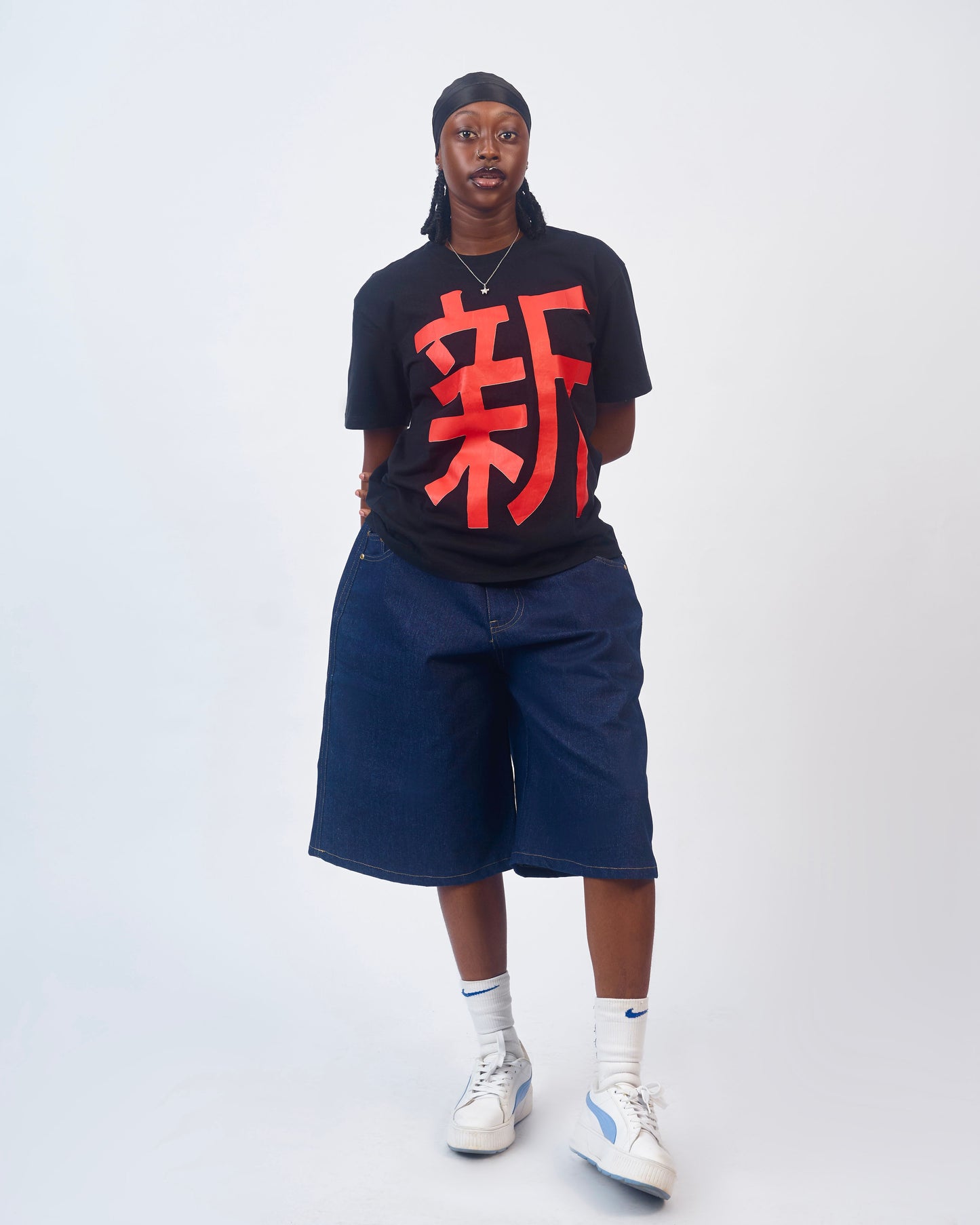 DENIM BAGGY SHORTS - BLUE